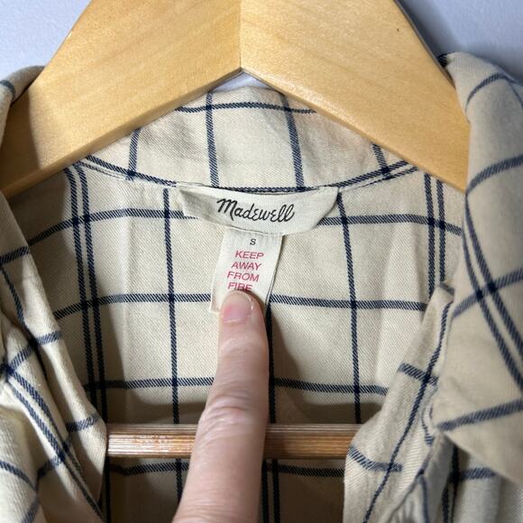 Madewell Plaid Flannel Long Sleeve Pajama Set Women’s Small Cream Lounge Cozy - Picture 7 of 15